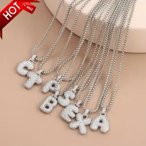 MaxBling81 AAA+ Brass Initial Necklace Jewelry - Full Cubic Zirconia, Silver-Finished Statement Piece, 24" Rolo Stainless Steel Chain Jewelry Necklaces, Unisex Costume Fashion Accessory