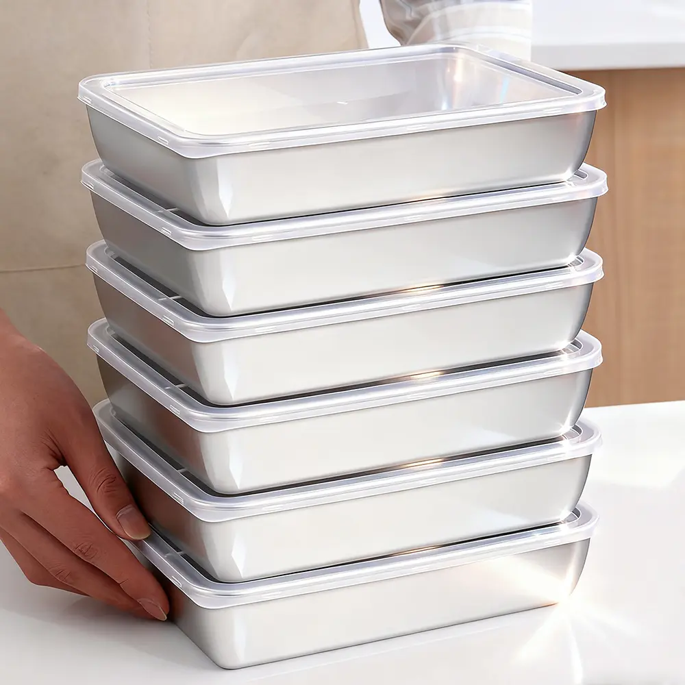 6pcs Stainless Steel Airtight Reusable Food Storage Containers Set with Leak-Proof Lids - Food Storage Boxes for Lunch Prep, Kitchen Organization, Airtight Reusable Containers