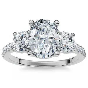 1.60Ct Oval Diamond Engagement Ring 14k Gold Lab Grown With Side Stones
