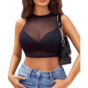 Women’s Sexy Mesh Camisole Top See Through Sheer Undershirt Clubwear