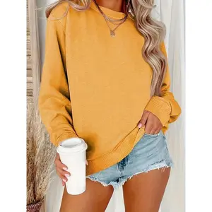 Solid Crew Neck Pullover Sweatshirt, Casual Long Sleeve Sweatshirt For Fall & Winter, Women's Clothing（gift）