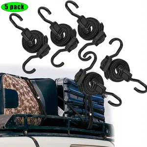 5Pcs/Set Adjustable Tensioning Straps with Hooks,100 cm Rubber Tensioning Strap,Flat Luggage Straps,Black Rubber Cord,Extra Strong Rubber Tensioner Rubber Bands,New Year Gifts,Hand Tools Kits