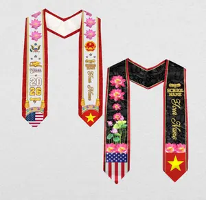 Personalized Vietnamese Graduation Stole 2026, Vietnamese Flag Graduation Sash, Vietnamese Pattern Stole, Custom Name & School Sash Senior Grad Gift