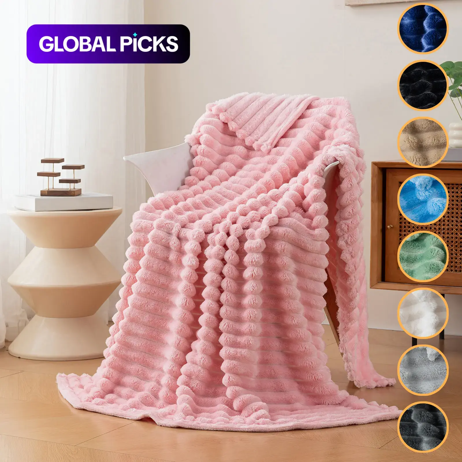 Flannel Blanket, Soft Thick Striped Shawl Throw with Rabbit Plush Texture, Warm Bedroom Blanket for Beds, Sofas, Office Naps and Camping, Ideal Christmas, Birthday and Thanksgiving Gift #GLOBAL PICKS
