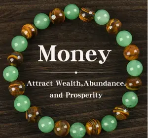 Crystal Money Attraction Bracelets Wealth for Women Green Jade Beaded Good Luck Bracelet Tiger Eye Trendy Birthday Jewelry Gifts for Friends friendship