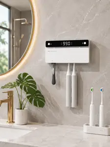 Smart UVC Toothbrush Sanitizer & Dryer - No-Drill Wall-Mounted Bathroom Accessory with Digital Display, Fits 5 Brushes, Eliminates Germs & Moisture, Keeps Fresh & Mold-Free, Modern Sterilizer Toothbrush Holders, Modern Toothbrush Holders