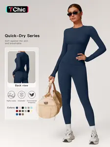 Women's Solid Long Sleeve Skinny Tee & High Waist Leggings Tracksuit Set, Workout Running Clothes, Sporty Breathable Quick Drying Outfits for Gym Workout Running, Ladies Outdoor Yoga Suit for All Seasons, Quick Dry Activewear, Sweatsuit Sets