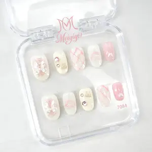 .DP.7084.Cute pink and white wearable nails