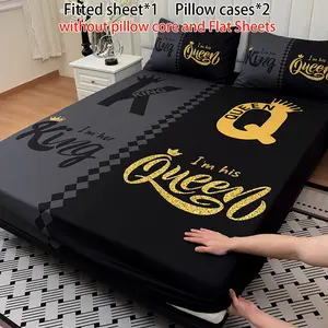 3-Piece Bed Sheet Set  King & Queen Mattress Protector (1*fitted Sheet + 2*Pillowcases, Without Pillow Core), Stylish Soft Comfortable Bedding, Suitable for Home Bedroom & Guest Room Use, All-Season Versatile