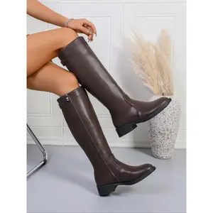 Women's Side Zip Chunky Heel Knight Boots, Square Toe Retro Western Style Long Boots, Fall Winter Slimming High Top Rubber Boots, Fashion Casual Outdoor Commuter Boots, FootwearRAIMENTRY