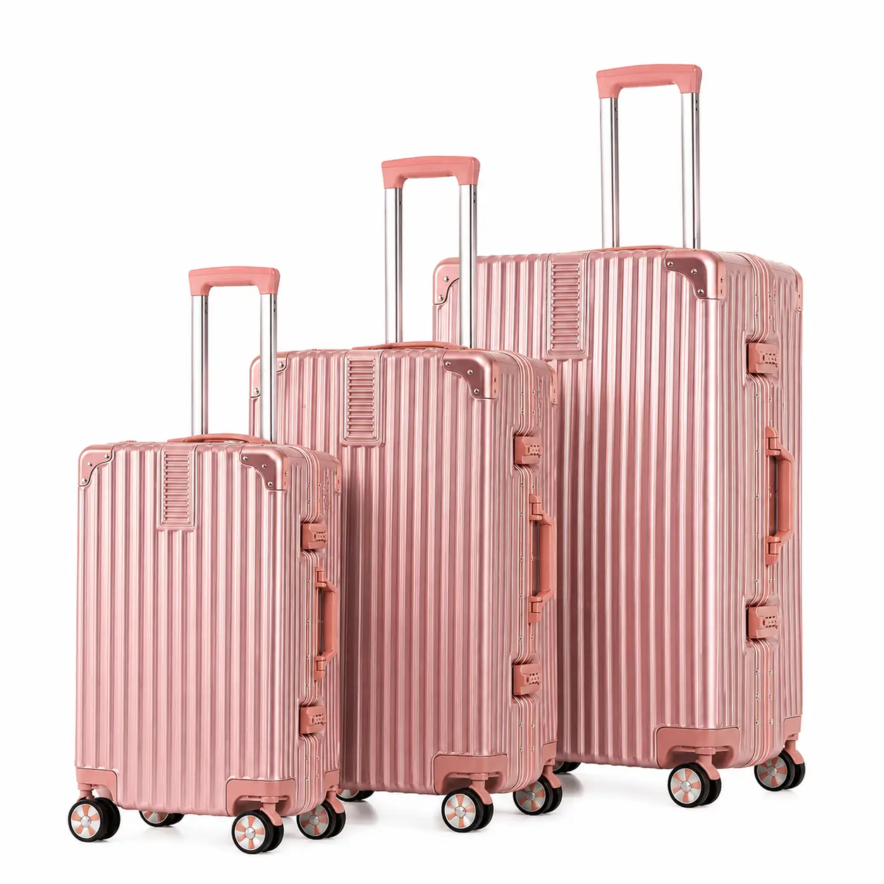 Luggage Set, 3 Piece Zipperless Aluminum Frame Hard Shell Suitcases with Spinner Wheels, TSA Lock, USB Port & Cup Holder, 20/24/28 Inch, Pvc, Travel