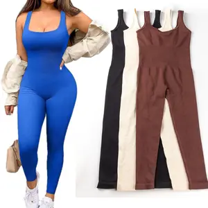 Women'S Sexy Ribbed Sleeveless Jumpsuit - Square Neck Body Shaper with Adjustable Straps, Black & White Design for, Workouts & Spring/Summer Fitness, Clothing | Sexy Jumpsuit | Ribbed Texture