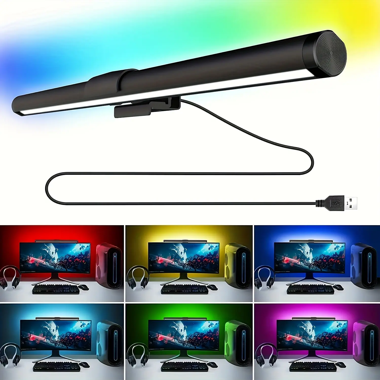 Color Changing RGB PC Monitor LED Backlighting Strip - 92 RGB LEDs, 0-5W, 17.3inch, Monitor Compatible, USB Powered, Adjustable Brightness, 700-7500K Temp, Easy Setup Indoor Strip for Gaming Workspaces