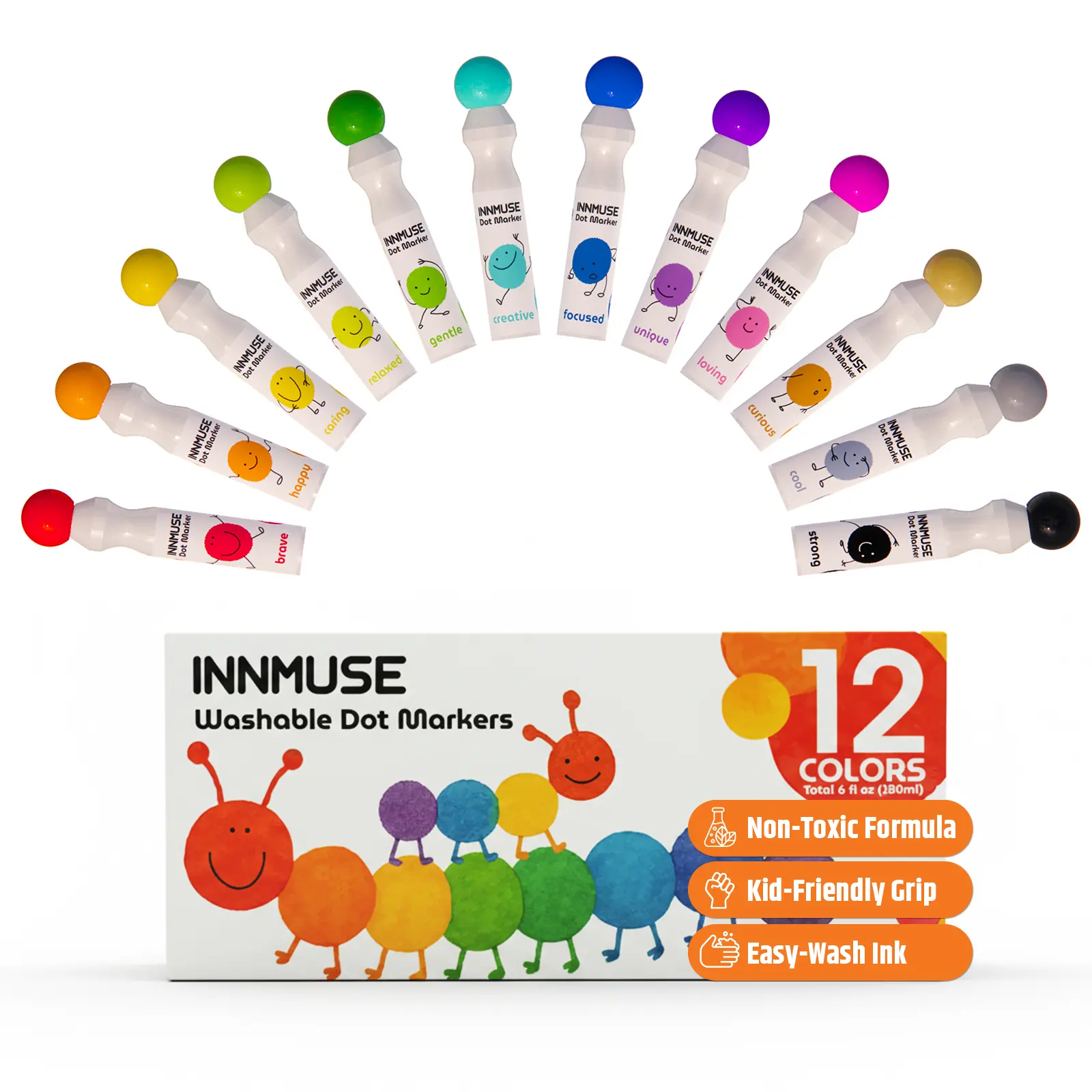 INNMUSE 12-Color Washable Dot Markers for Toddlers, Bingo Daubers for Kids, 100+ Printable PDF Pages, Preschool Arts & Crafts Kit