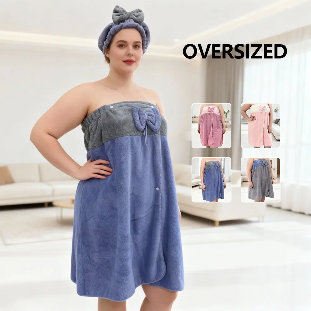 2-Piece Oversized Bathing Bathrobe Set Princess Hooded Design Bowknot Decoration Adjustable Fit M-Xl Thickened Ideal for Home Travel Sauna Spa Valentine Gift