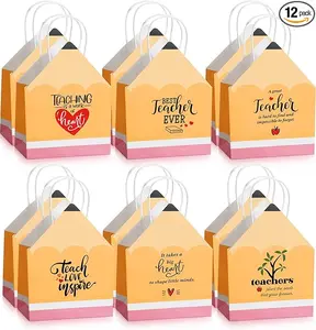 12/24 PCS Teachers Appreciation Gift Bags Teacher's Day Gift Bags Crayon Bags with Handles Party Favor Goodie Bags for Students Teachers Teacher Appreciation Week Thank You Gifts Party Favors Back to School Birthday Classroom Gift Exchange Goodie Bags