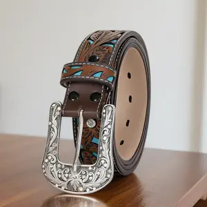 Vintage Western Feather Belt with Bold Statement Buckle – Unisex Cowboy Waist Belt for Street Style Looks