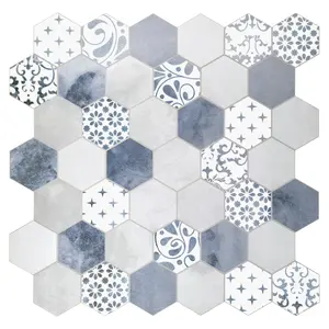 INNO STICKERS 10-Sheet Peel and Stick Backsplash Tile for Kitchen Bathroom Shower Hexagon Stick on Tiles, Cement Vintage self-Adhesive Wall Tile, Blue