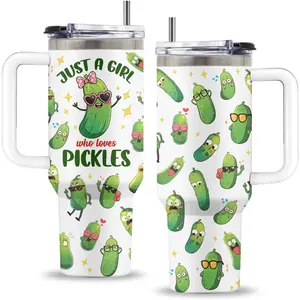 Pickle Gifts, Just a Girl Who Loves Pickles 40 Oz Tumbler with Handle & Straw, Gifts for Thanksgiving Christmas Pickles Lovers Women Friends Sister Daughter, Pickle Stuff for Birthday, 1 PCS