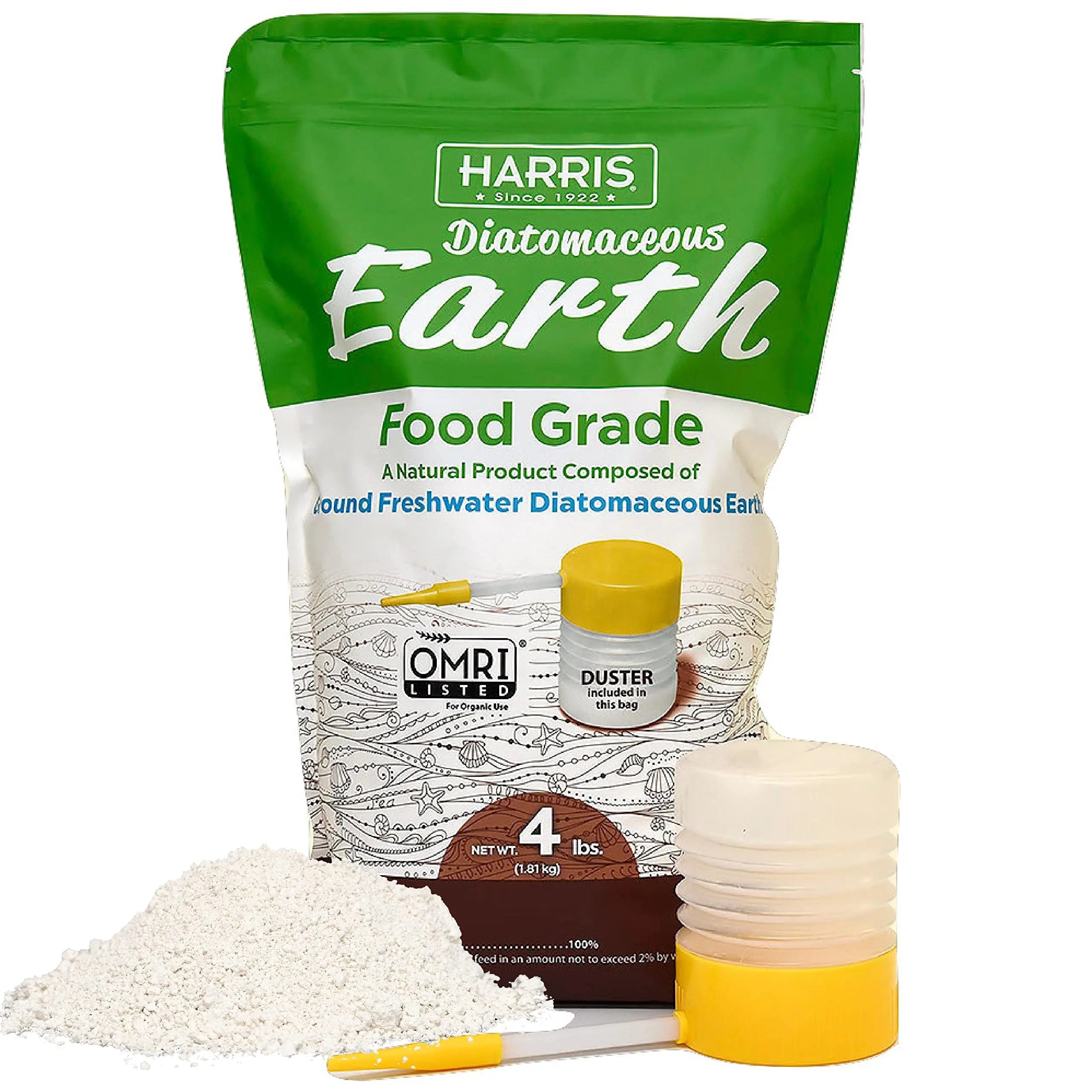 Food Grade Diatomaceous Earth Powder - Non-Chemical Insect-Control Dust with Included Duster, 4 lbs for Home & Garden Use, Duster Included