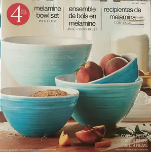 Melamine 4-piece Mixing Bowl Set with Lids Blue, 1.7 Qt, 2.4 Qt, 3.6 Qt, 5.1 Qt.