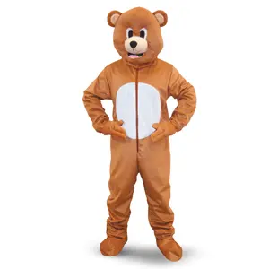 Bear Mascot Costume For Adults - Jumpsuit with Front Zipper, Hand & Shoe Covers -  Perfect for Halloween, Theme Party, School Events & Shows - Cosplay Costume
