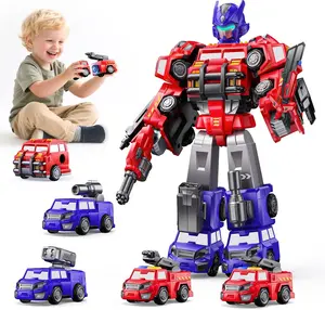 5-in-1 Fire Theme Magnetic Building Kit, Building Block Toy with Easy DIY Assembly, Transforming Fire Robot & Truck, Ideal Birthday Gift for 4-6 Year Old Boys, Magnetic Building Block