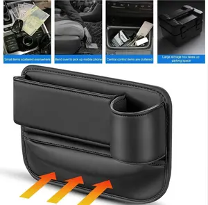 Car Seat Gap Organizer 2 Pcs PU Leather Storage Box with 2 Cup Holders & Non-Slip Velvet Pocket for Phones Keys & Drinks Universal Fit for Cars SUVs Trucks-High quality