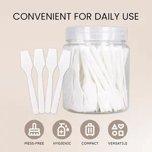 100pcs Brand Cosmetic Make Up Disposable Plastic 2.5" Spatulas Skin Care Facial Cream Mask Spatula (100 Pieces in a Container) (WHITE)