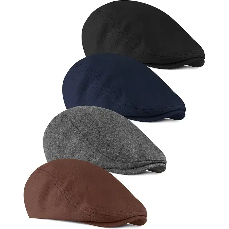 A Set of 4/2 Pcs Newsboy Men's Hat,Flat Cap,Soft Stretch Fit Men Hat,Cabbie Hunting Cap for Men Women Outdoor Daily Use,Halloween Christmas Party Decor,Father's Day Gift
