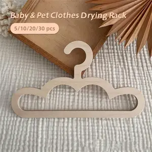 5/10/20/30pcs Cute Cloud Shaped Wooden Baby Pet Clothes Hanger, Thick Hanging Rack for Cat Dog Clothing, Small Wardrobe Organizer