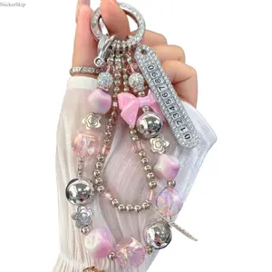 2026 New Luxury Beaded Wristlet with Rhinestone Butterfly Design, Sparkling Phone Charm for Phone Cases, Bags & Car Decor, Stylish Shiny Bling Accessory, Perfect Trendy New Year Gift for Women & Girls, Ideal for Daily Decor & Festival Gifting on TikTok