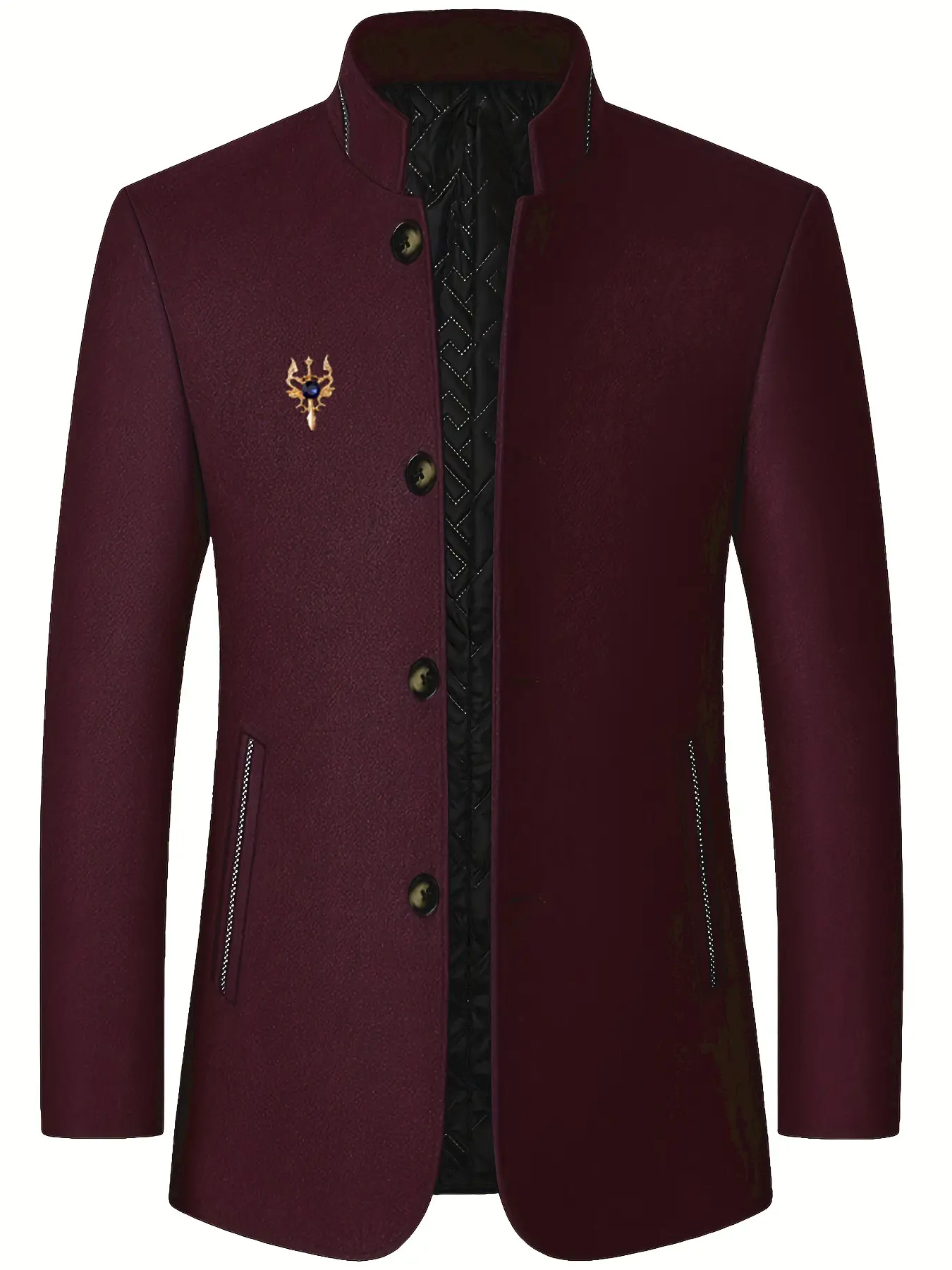 Men's casual formal lambskin jacket, Menswear, stand-up collar single-breasted side pocket Long Sleeve, semi-formal office occasions and daily wear in autumn and winter, polyester fiber lining for cold resistance and warmth, texture fabric design