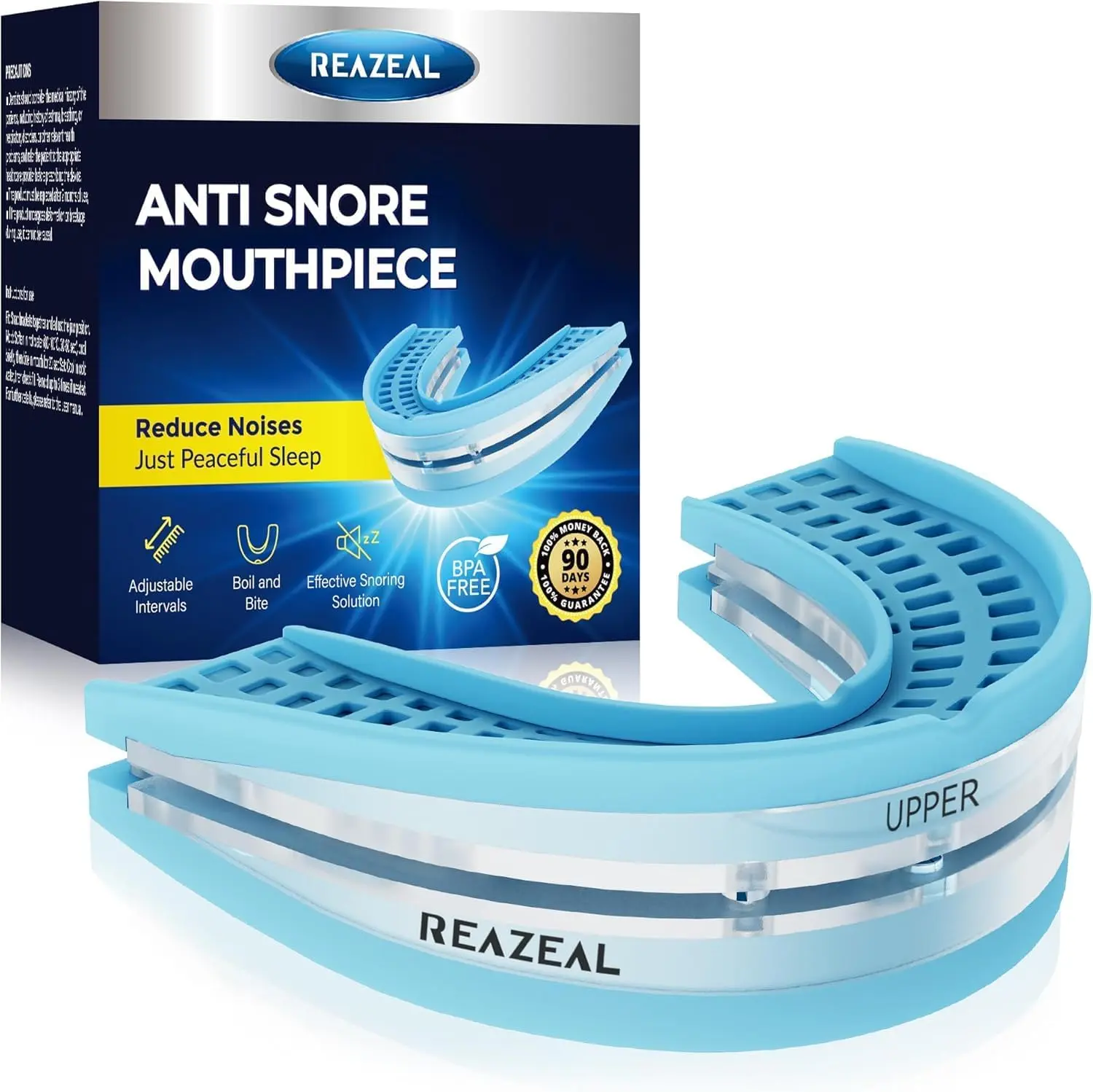 Reazeal FDA-Cleared Anti-Snoring Mouthpiece Mouth Guard with 3 Adjustable Positions, Made of Ethylene Vinyl Acetate