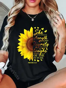 100% Cotton Unisex Christian Bible Verse Sunflower Scripture Religious Gift Her T-Shirt