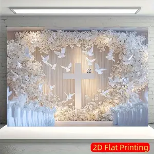 Baptism First Communion Backdrop Religious Ceremony Backdrop Faith Theme Background Cloth Spiritual Tapestry Wall Hanging Photography Background Polyester Fiber Church Wedding Party Event Studio Decor Studio Prop Wall