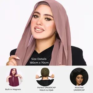 Instant Chiffon Hijab 3-in-1 with Built-in Magnets With Attached Match Undercap, For Women Hijabs set.