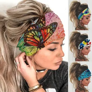 4aPcs New Printed Sports Headband Yoga Headband Sweatband Antiperspirant Women's Wide Bandana Scrunchie