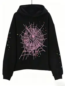 y2k hoodies, Men's Hooded Sweatshirt, Spider Web Pattern, Letter Print, Colorful Stars, Street Punk Style, Casual Fitted, Fall & Winter, Graphic Hoodie