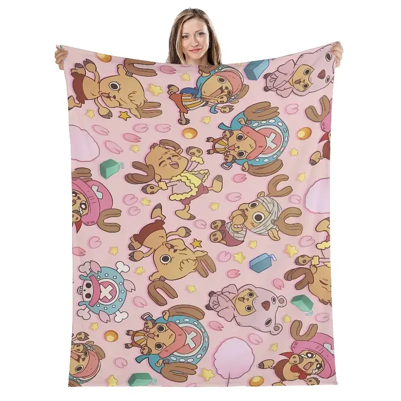 Tony Tony Chopper Anime Flannel Blanket - Super Warm for Spring & Autumn, Wrinkle Resistant Multifunctional Throw for Bed/Outdoor Use, Bed Layering Piece for Child, High-Quality Room Decor (Non-Cheap Grade)