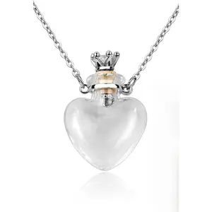 Vial Necklace Heart Shaped Perfume Bottle Pendant Blood Vial Necklace for Liquid Memorial Jewelry for Ashes Glass Keepsake Urn Necklace for Women