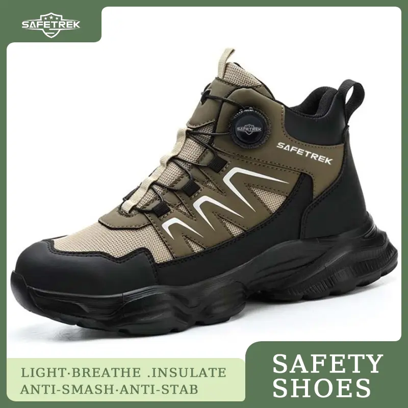Safety Boots with Steel leather work boot Toe Cap shoe , Indestructible &anti puncture safety shoe puncture proof Work Shoes with rotating button , Non Slip Breathable Mesh Safety Sneaker for Industrial Construction Hiking Waterproof Boot