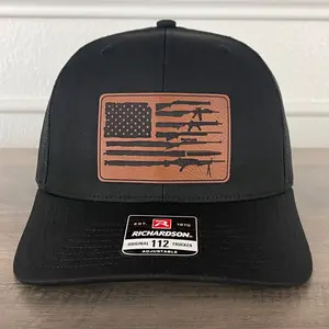 2nd Amendment Flag 2A Leather Patch Hat Black