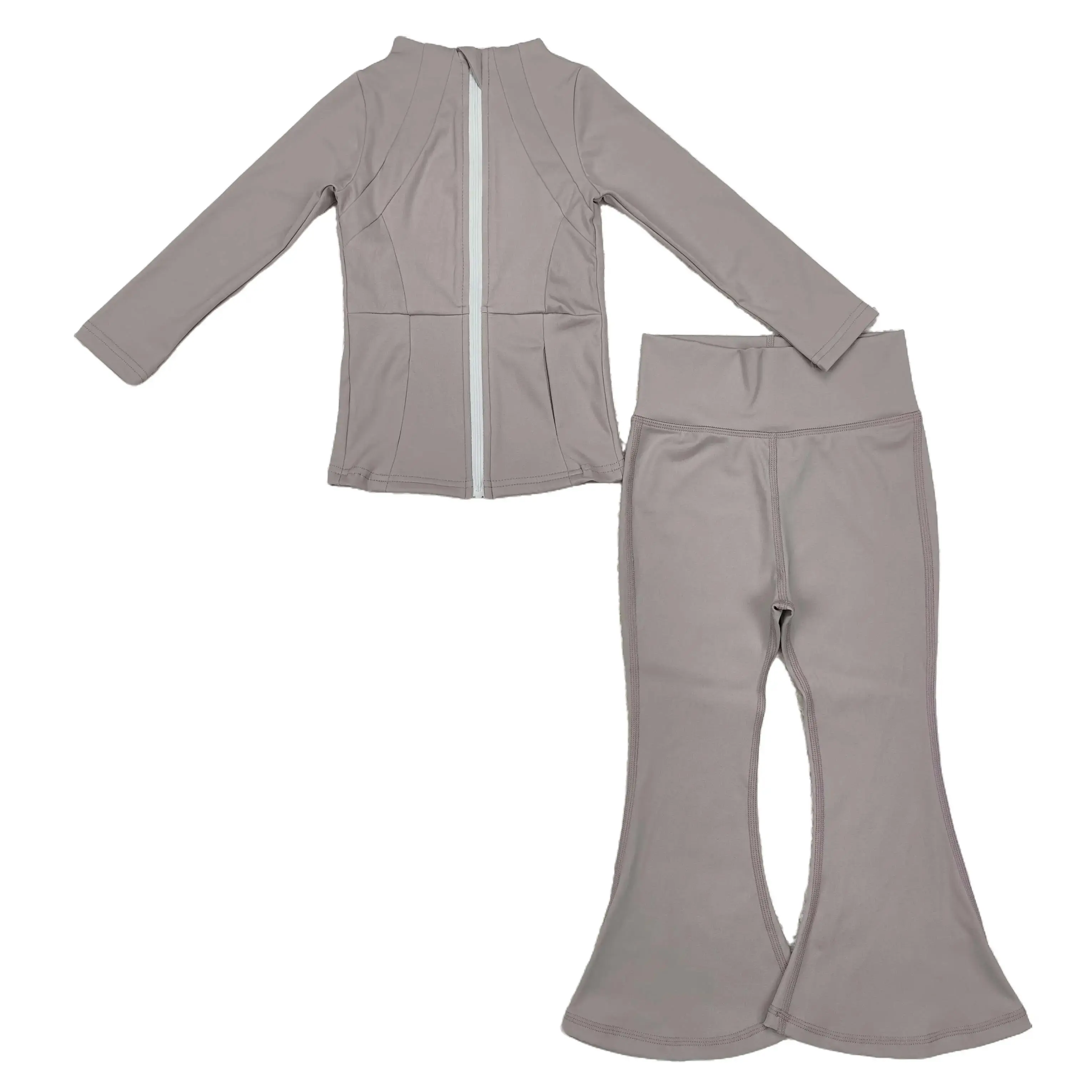 Girls' High-Quality 2-Piece Grey Bell Bottom Sporty Set, Quick Dry Athletic Outfit for Winter Cheer Game Day Yoga, Clothes for Girls (3-6m to 14-16t) GLP1553