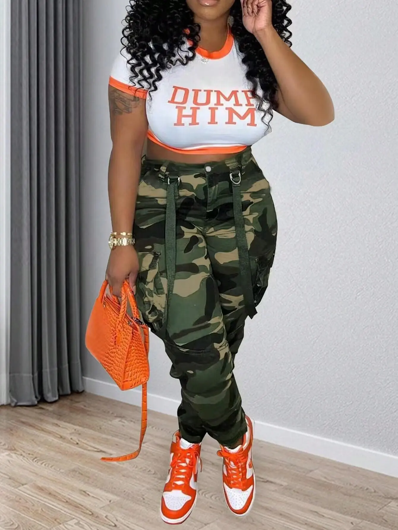 Women's Baggy Casual Camouflage Overalls - Wide-Leg Retro Vintage Chic Work Pants, Comfortable Loose-Fit Street Style Basics, Long Button Pants with Drawstring, Pair with Graphic Tee Everyday Wear Bottoms
