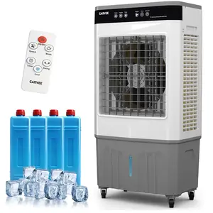 Garvee Air Cooler 3000 CFM with 8.4Gal Water Tank, 4 Ice Packs, 3-Speed Settings, 120° Oscillation, Remote Control, 12H Timer, 80W Portable Floor Fan for Workshops and Garage