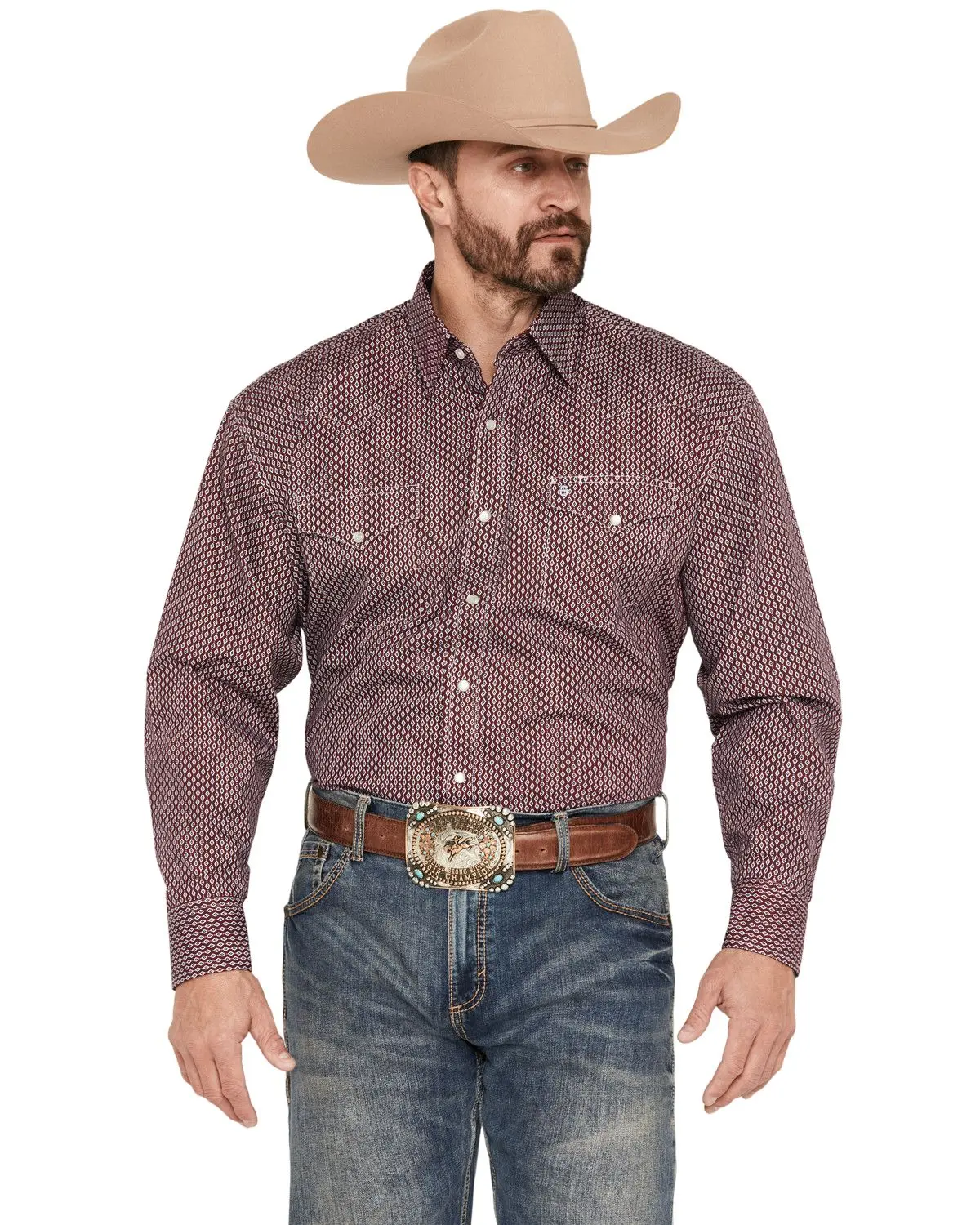 Stetson Men's Men'S Micro Geo Print Long Sleeve Snap Western Shirt - 11-001-0425-4031