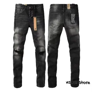 25SS New KSUBI Cross Jeans American High Street Men Basics Retro Wash Black Low Rise Elastic Skinny Pleated Ripped Frayed Pants