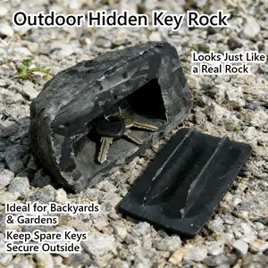 Realistic Stone Spare Key Box Outdoor Garden Hidden Backup Key Storage, Fake Stone Decorative Ornament, Anti-Theft Key Holder at Home Entrance