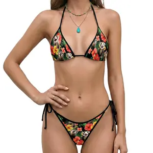 Ferrets Tropical Summer Vibes Edition Print Women’s String Bikini Set, Triangle Two Piece Swimsuit